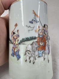 A group of three Chinese famille rose vases, a bitong, a covered teapot and a Buddha, Yongzheng, Qianlong and Xue Changsen 薛長森 marks, 19/20th C.