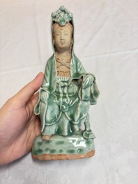 A Chinese Longquan celadon Guanyin, Republic