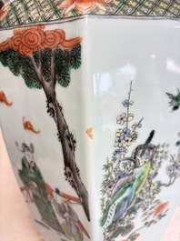 A pair of large Chinese famille verte hexagonal 'Si Ai Tu 四愛圖' vases, 19th C.