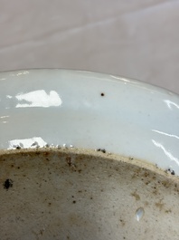 Two Chinese Canton famille verte serving dishes, a square bowl and stand with figural design, 19th C.