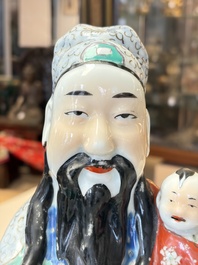 Three Chinese famille rose 'Three Star Gods' figures, Mao Jisheng 茂記生 and Ding Yisheng 丁義盛 marks, Republic