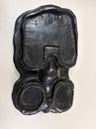 A Chinese sancai-glazed Xiezhi on a wooden stand, 19th C.