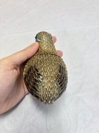 A pair of Chinese enamelled gilt-silver quail-form boxes and covers, 19/20th C.