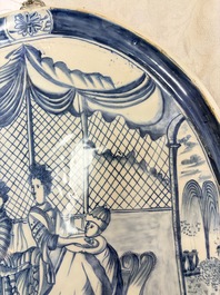 A blue and white Dutch Delftware 'The King's Wig' plaque, probably Rotterdam, 18th C.