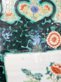 A Chinese famille verte black-ground jardini&egrave;re with birds, antiquities and flowers, 19th C.