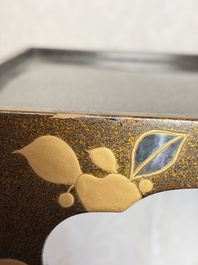 A Japanese mother-of-pearl-inlaid lacquer five-tier stacking box with two covers and a tray, 19/20th C.