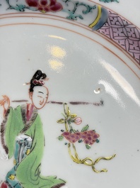 A pair of Chinese famille rose 'Magu' plates, Yongzheng/Qianlong