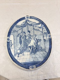 A blue and white Dutch Delftware 'The King's Wig' plaque, probably Rotterdam, 18th C.