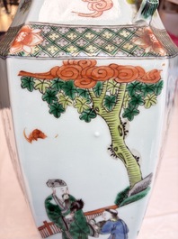 A pair of large Chinese famille verte hexagonal 'Si Ai Tu 四愛圖' vases, 19th C.