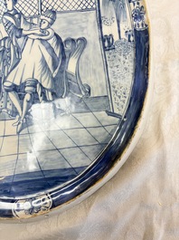 A blue and white Dutch Delftware 'The King's Wig' plaque, probably Rotterdam, 18th C.