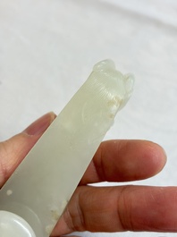 A fine Chinese white jade 'Dragon' belt hook, Qing