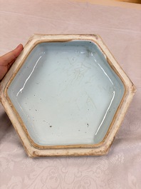 A Chinese Canton famille rose hexagonal tureen and cover, Qianlong