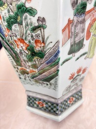A pair of large Chinese famille verte hexagonal 'Si Ai Tu 四愛圖' vases, 19th C.