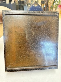 A Japanese mother-of-pearl-inlaid lacquer five-tier stacking box with two covers and a tray, 19/20th C.