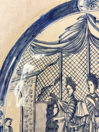 A blue and white Dutch Delftware 'The King's Wig' plaque, probably Rotterdam, 18th C.