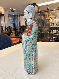 Three Chinese famille rose 'Three Star Gods' figures, Mao Jisheng 茂記生 and Ding Yisheng 丁義盛 marks, Republic