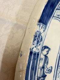 A blue and white Dutch Delftware 'The King's Wig' plaque, probably Rotterdam, 18th C.