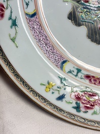 A pair of Chinese famille rose 'Magu' plates, Yongzheng/Qianlong