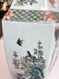 A pair of large Chinese famille verte hexagonal 'Si Ai Tu 四愛圖' vases, 19th C.