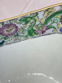Two Chinese Canton famille verte serving dishes, a square bowl and stand with figural design, 19th C.