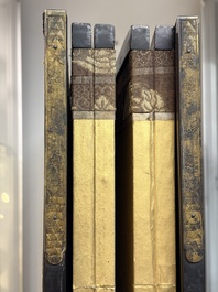 A Japanese six-panel folding screen or byōbu depicting children playing with an elephant, ink, colour and gold leaf on paper, Meiji, 19th C.