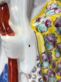 Three Chinese famille rose 'Three Star Gods' figures, Mao Jisheng 茂記生 and Ding Yisheng 丁義盛 marks, Republic