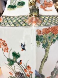 A pair of large Chinese famille verte hexagonal 'Si Ai Tu 四愛圖' vases, 19th C.