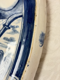 A blue and white Dutch Delftware 'The King's Wig' plaque, probably Rotterdam, 18th C.