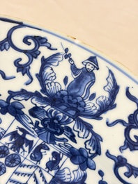 A large Chinese blue and white armorial dish with the arms of Pelgrom for the Dutch market, Kangxi