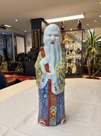 Three Chinese famille rose 'Three Star Gods' figures, Mao Jisheng 茂記生 and Ding Yisheng 丁義盛 marks, Republic