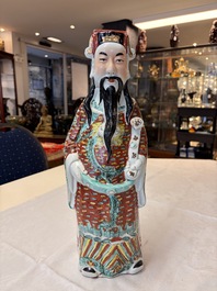 Three Chinese famille rose 'Three Star Gods' figures, Mao Jisheng 茂記生 and Ding Yisheng 丁義盛 marks, Republic
