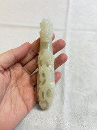 A fine Chinese white jade 'Dragon' belt hook, Qing