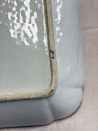 Two Chinese Canton famille verte serving dishes, a square bowl and stand with figural design, 19th C.
