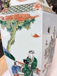 A pair of large Chinese famille verte hexagonal 'Si Ai Tu 四愛圖' vases, 19th C.