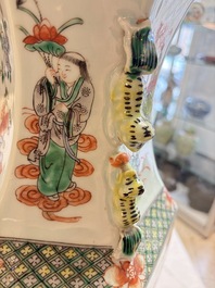 A pair of large Chinese famille verte hexagonal 'Si Ai Tu 四愛圖' vases, 19th C.