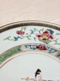 A pair of Chinese famille rose 'Magu' plates, Yongzheng/Qianlong