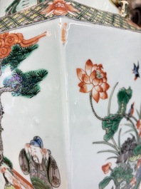 A pair of large Chinese famille verte hexagonal 'Si Ai Tu 四愛圖' vases, 19th C.