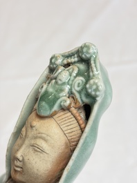 A Chinese Longquan celadon Guanyin, Republic