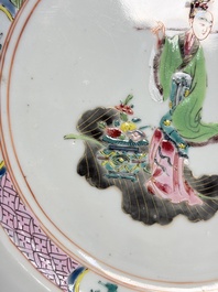 A pair of Chinese famille rose 'Magu' plates, Yongzheng/Qianlong