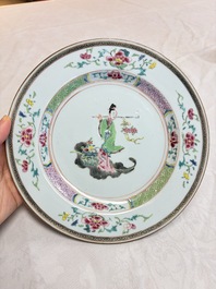 A pair of Chinese famille rose 'Magu' plates, Yongzheng/Qianlong