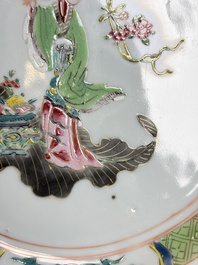 A pair of Chinese famille rose 'Magu' plates, Yongzheng/Qianlong