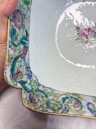 Two Chinese Canton famille verte serving dishes, a square bowl and stand with figural design, 19th C.