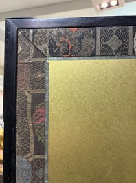 A Japanese six-panel folding screen or byōbu depicting children playing with an elephant, ink, colour and gold leaf on paper, Meiji, 19th C.