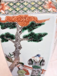 A pair of large Chinese famille verte hexagonal 'Si Ai Tu 四愛圖' vases, 19th C.