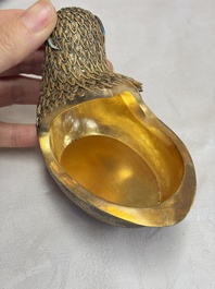 A pair of Chinese enamelled gilt-silver quail-form boxes and covers, 19/20th C.