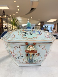 A Chinese Canton famille rose hexagonal tureen and cover, Qianlong