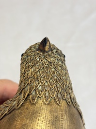 A pair of Chinese enamelled gilt-silver quail-form boxes and covers, 19/20th C.