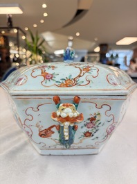A Chinese Canton famille rose hexagonal tureen and cover, Qianlong