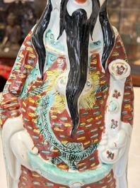 Three Chinese famille rose 'Three Star Gods' figures, Mao Jisheng 茂記生 and Ding Yisheng 丁義盛 marks, Republic