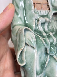 A Chinese Longquan celadon Guanyin, Republic